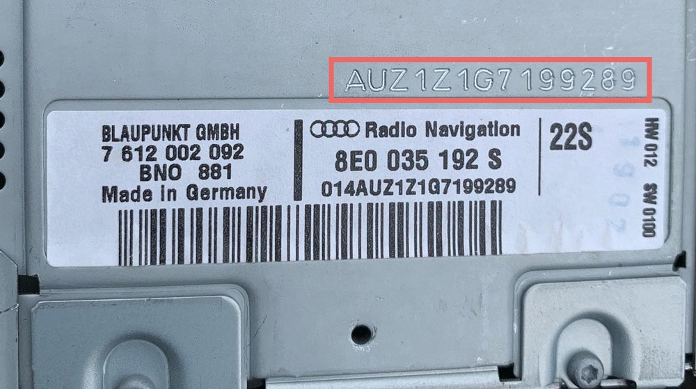 Audi Radio Code Label