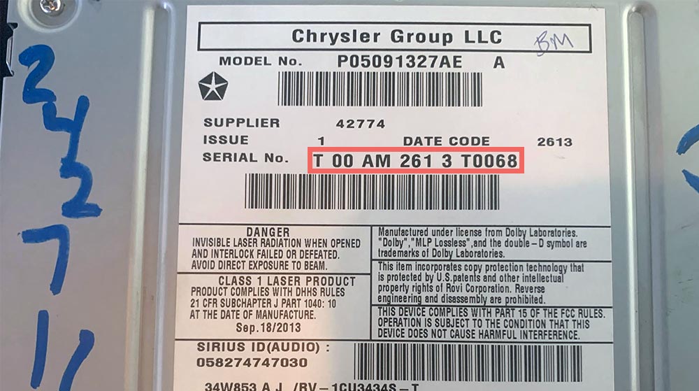 Chrysler Radio Code Label