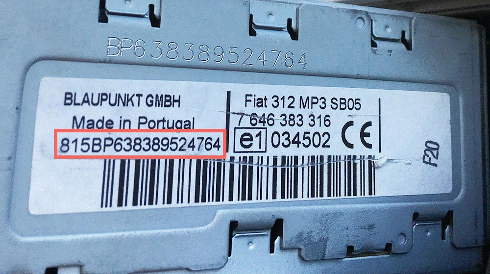 Fiat Blaupunkt Radio Code Label