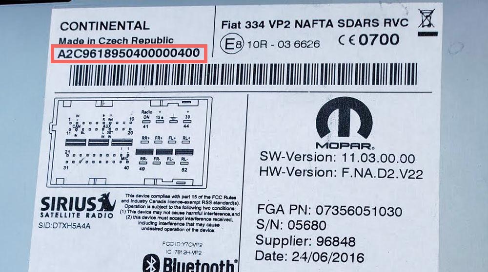 Fiat Continental Radio Code Label