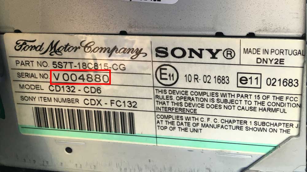 Sony CD 132 Radio Code