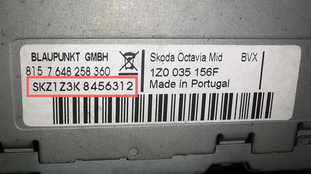 Skoda Radio Code Label